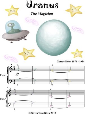 cover image of Uranus the Magician Easy Piano Sheet Music with Colored Notes